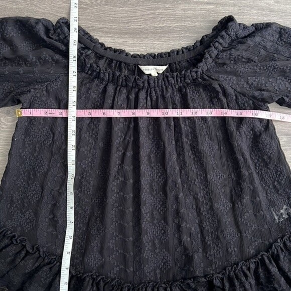 REBECCA TAYLOR Silk Blouse Sz. 0 Off The Shoulder Embroidered Black Whimsigoth - Picture 11 of 12
